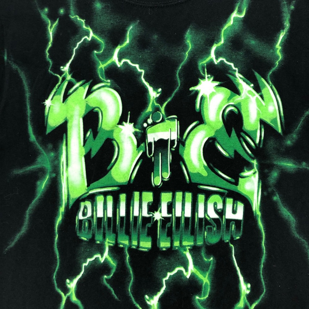 Billie Eilish Black Graphic T Shirt Lightning Bolt Small‎ Pop Music